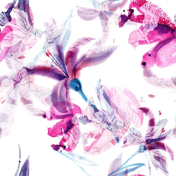 Padrão sem costura de mola aquarela com flores pintadas à mão — Fotografia de Stock