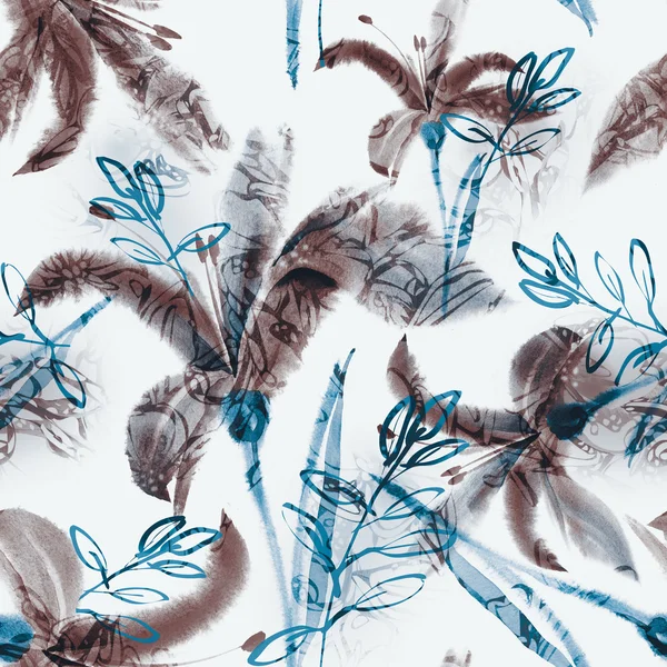 Aquarel lelies naadloze patroon — Stockfoto