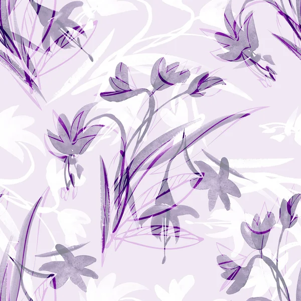 Бесшовный рисунок акварелью с раскрашенными вручную цветами — стоковое фото