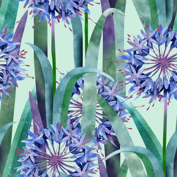 Watercolor Agapanthus Flower Seamless Pattern — Stock Photo, Image