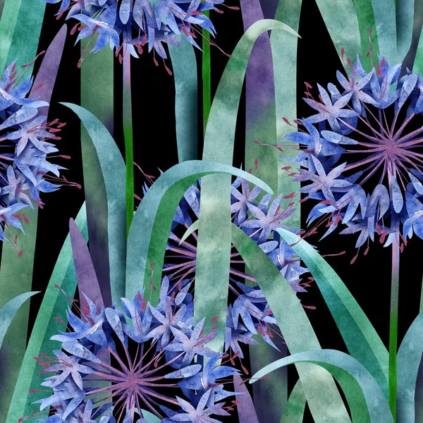 水彩アガパンサスの花のシームレス パターン — ストック写真