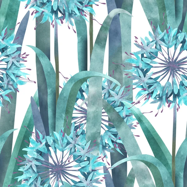 Watercolor Agapanthus Flower Seamless Pattern — Stock Photo, Image