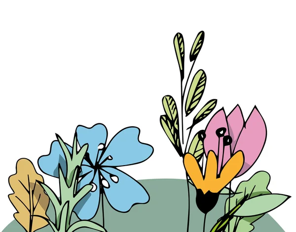 白い背景の上のスケッチの花で夏の畑 — ストックベクタ