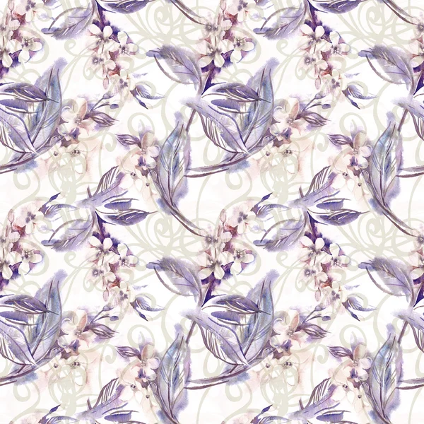 Бесшовный акварельный рисунок с цветущими ветками — стоковое фото