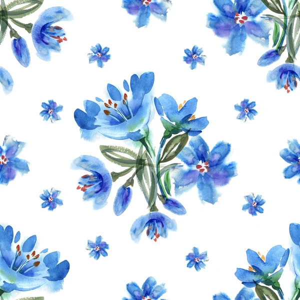 Akvarell blå blommor Seamless mönster — Stockfoto