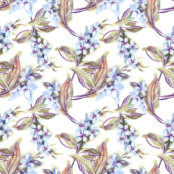 Aquarel naadloze patroon met bloeiende twijgen — Stockfoto