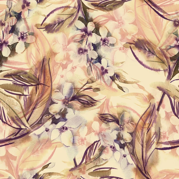 Watercolor Seamless Pattern with Blooming Twigs — Stock Photo, Image
