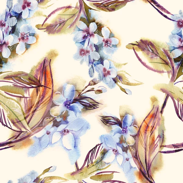 Watercolor Seamless Pattern with Blooming Twigs — Stock Photo, Image