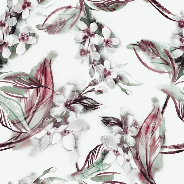 Motif sans couture aquarelle avec des brindilles en fleurs — Photo