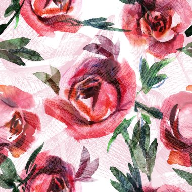 Watercolor Roses Seamless Pattern clipart