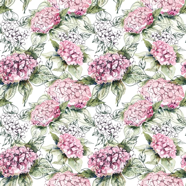Aquarel Hortensia naadloze patroon — Stockfoto
