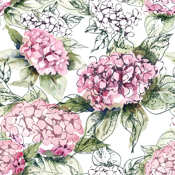 Modèle sans couture Hortensia aquarelle — Photo