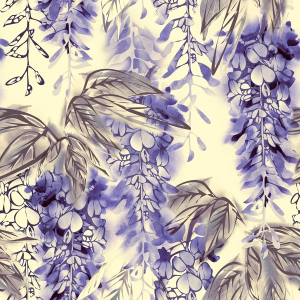 Aquarel blauweregen naadloze patroon — Stockfoto