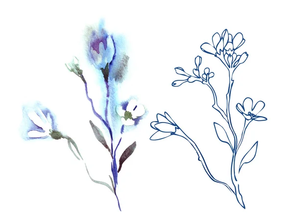 Akwarela ilustracja wiosennych kwiatów — Zdjęcie stockowe