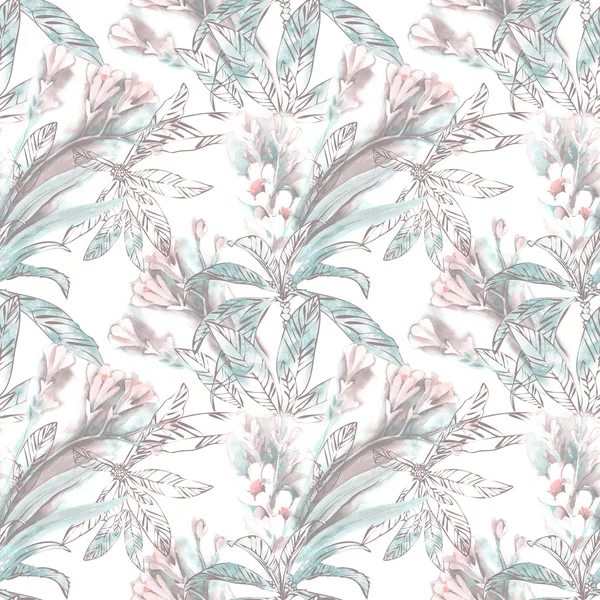 Watercolor Seamless Pattern with Exotic Plants — Stock Photo, Image