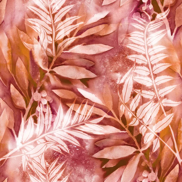 Folhas de aquarela Padrão sem costura — Fotografia de Stock