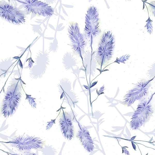 Aquarell nahtloses Muster mit Hasenfuß-Kleeblumen — Stockfoto