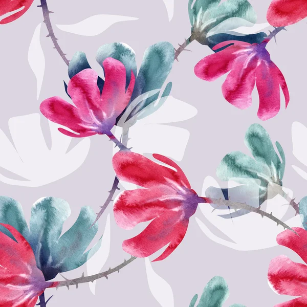 Akvarell blommor seamless mönster — Stockfoto