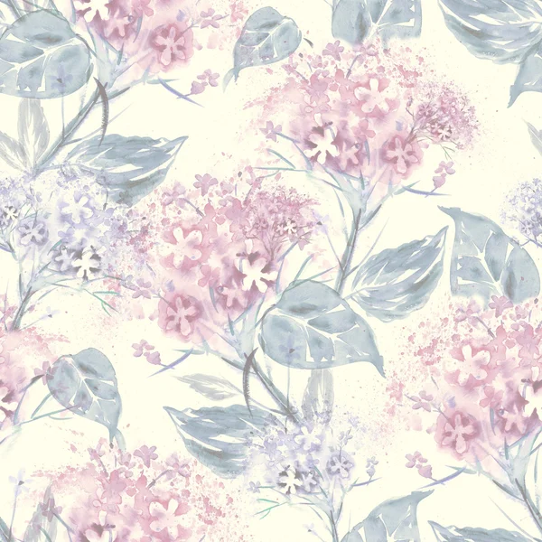 Watercolor Hortensia Seamless Pattern — Stock Photo, Image