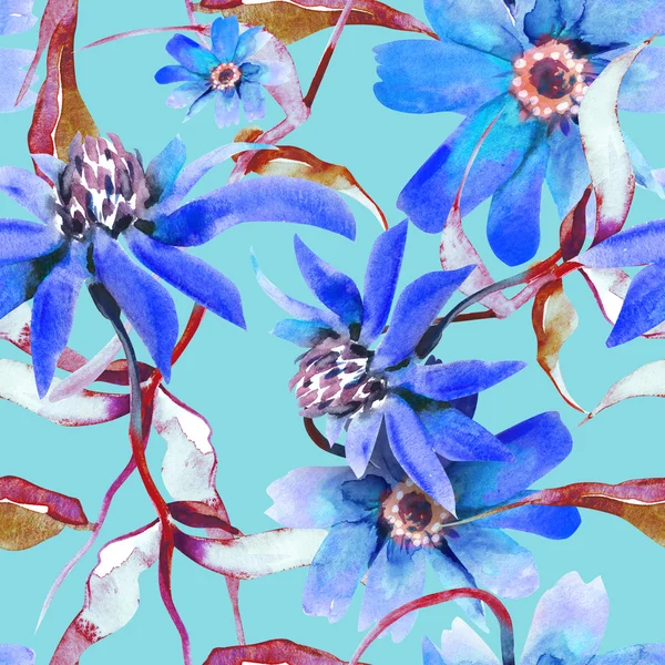 青い花のシームレスなパターン — ストック写真