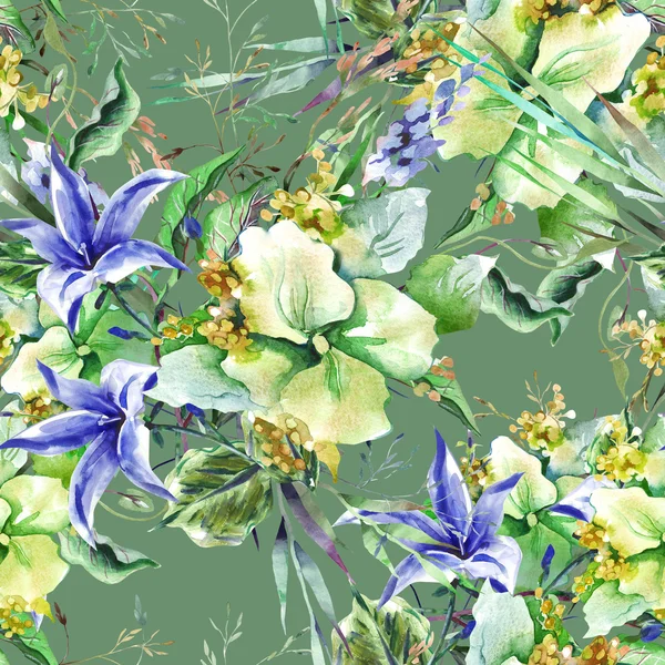 Seamless Pattern of Bouquet with Campanula — Stock Photo, Image