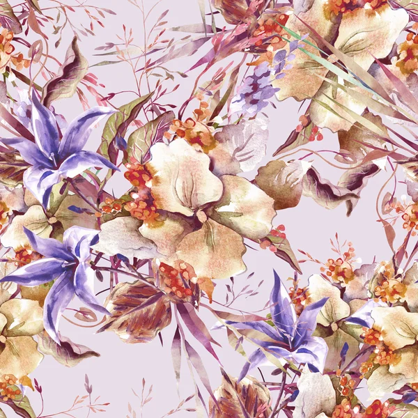Seamless Pattern of Bouquet with Campanula — Stock Photo, Image
