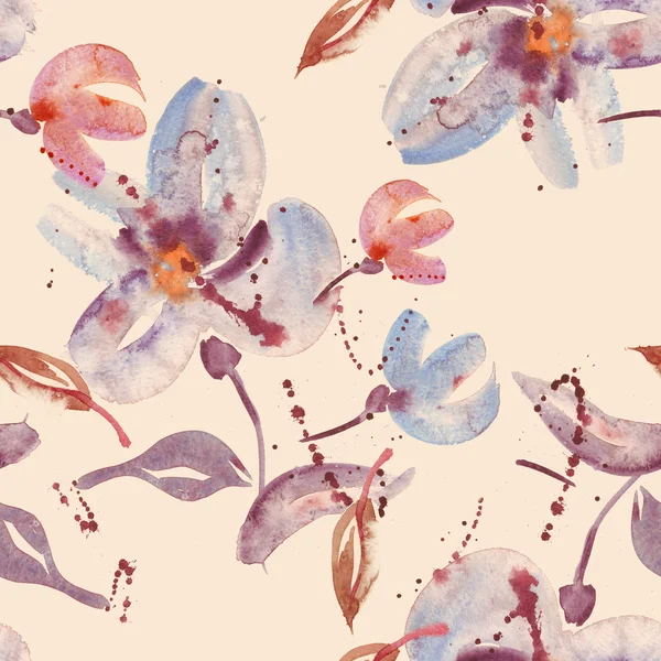 Υδατογραφία floral απρόσκοπτη μοτίβο — Φωτογραφία Αρχείου