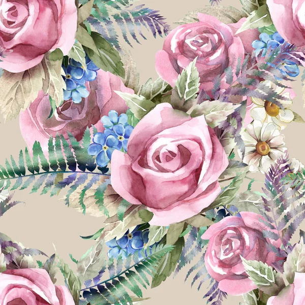 Watercolor Roses Seamless Pattern — Stock Photo, Image