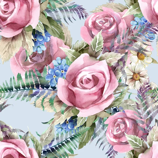 수채화 장미 원활한 패턴 — 스톡 사진