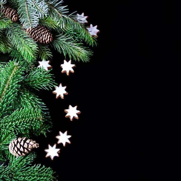 Black Background with Twigs and Cookies — Stock Photo, Image