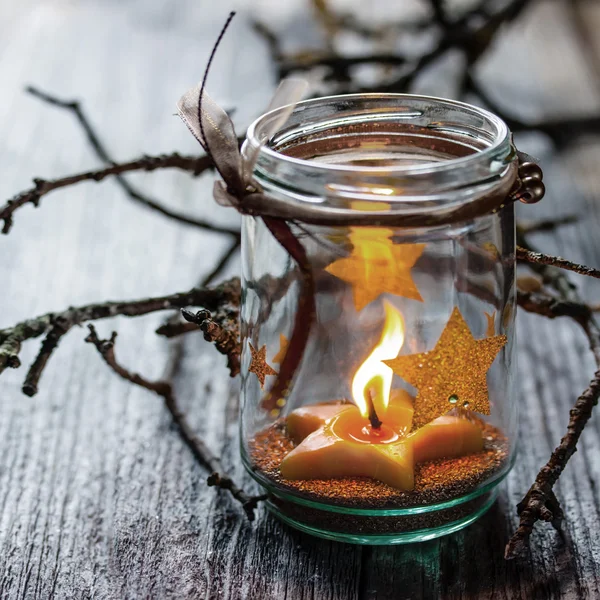 Christmas Candle in a Jar — Stock Photo, Image