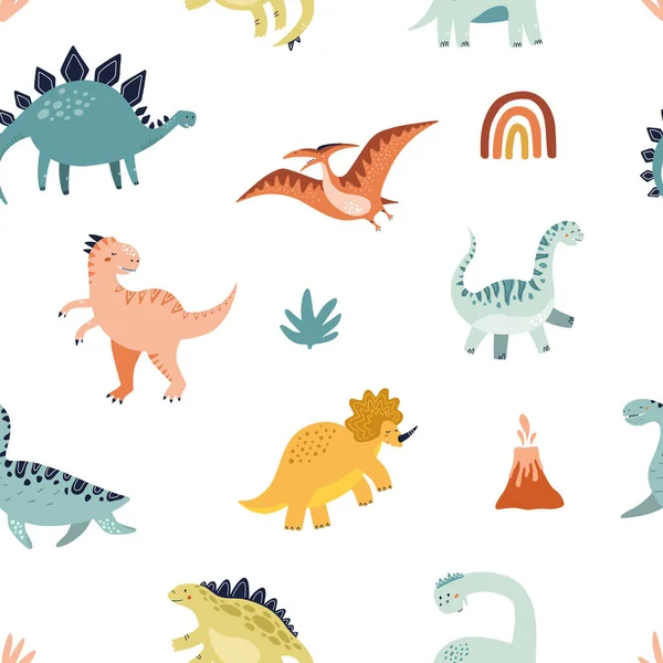 Dinoszaurusz zökkenőmentes minta. Kézzel rajzolt vektor illusztráció csomagoláshoz vagy textiltervezéshez — Stock Vector