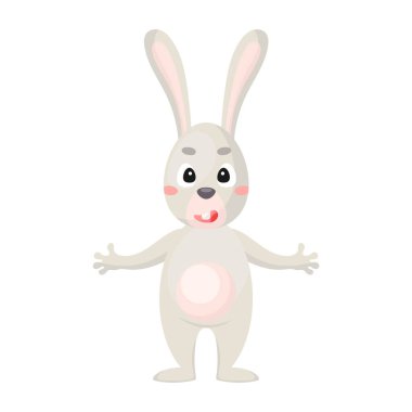 Beyaz arka planda şirin bir tavşan izi. Albüm, albüm, albüm, tebrik kartı, davetiye, duvar dekorasyonu için Woodland çizgi film karakteri. Düz renkli vektör stok çizimi.