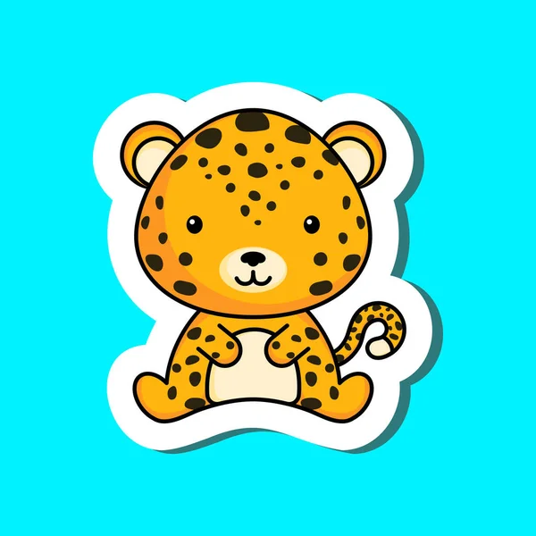 Söt Tecknad Klistermärke Liten Gepard Logotyp Mall Maskotdjur Karaktär Design — Stock vektor