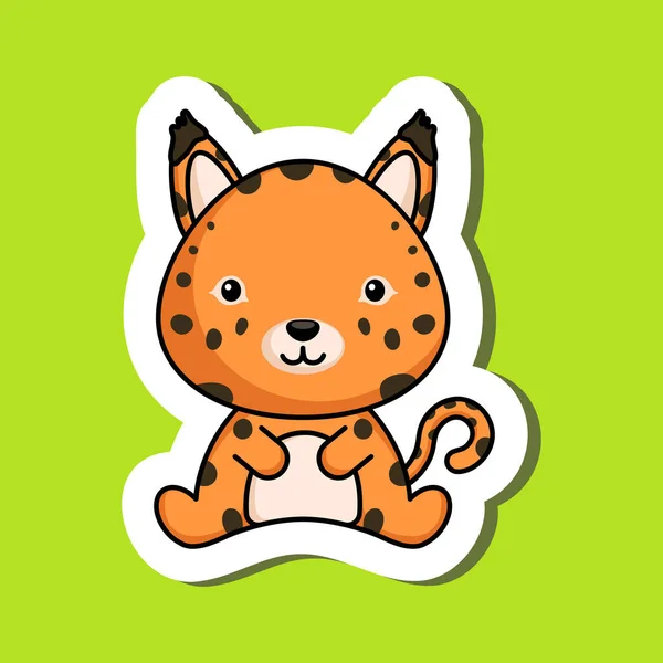 Sticker Dessin Animé Mignon Petit Modèle Logo Lynx Mascotte Personnage — Image vectorielle