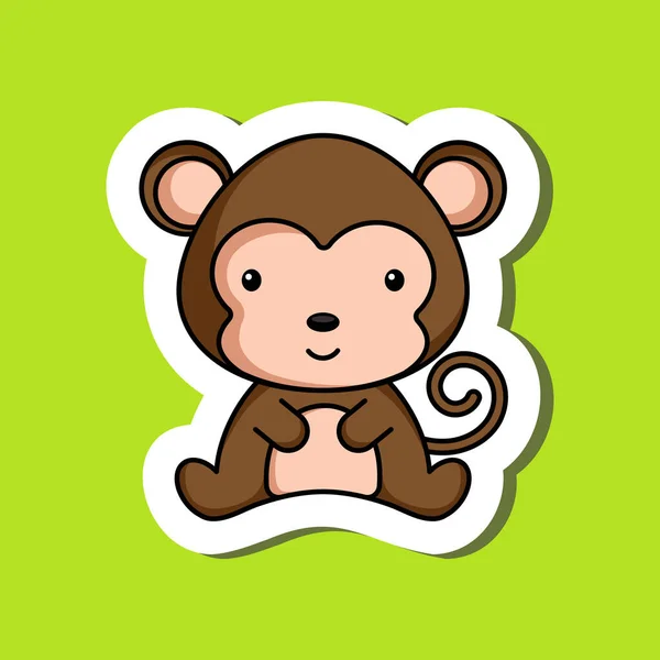 Bonito Desenho Animado Adesivo Pequeno Macaco Logotipo Modelo Mascote Design — Vetor de Stock