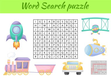 Oyun, resimli çocuklar için hayvanların kelime araması yapbozu şablonu. Çocuk aktivitesi çalışma tablosu basılabilir versiyonu. İngilizce kelime eğitimi için eğitici bir oyun. Cevapları da içeriyor. Vektör stok illüstrasyonu