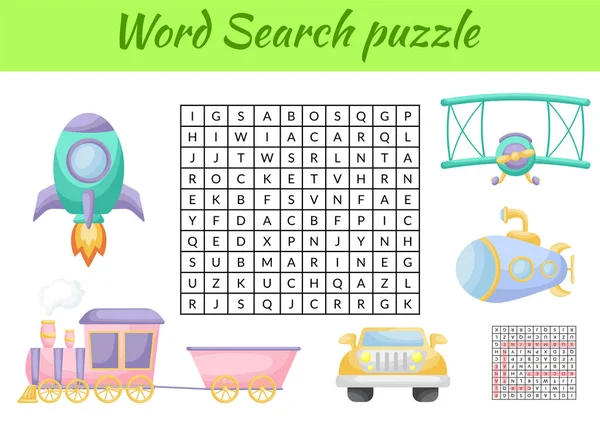 Oyun, resimli çocuklar için hayvanların kelime araması yapbozu şablonu. Çocuk aktivitesi çalışma tablosu basılabilir versiyonu. İngilizce kelime eğitimi için eğitici bir oyun. Cevapları da içeriyor. Vektör stok illüstrasyonu