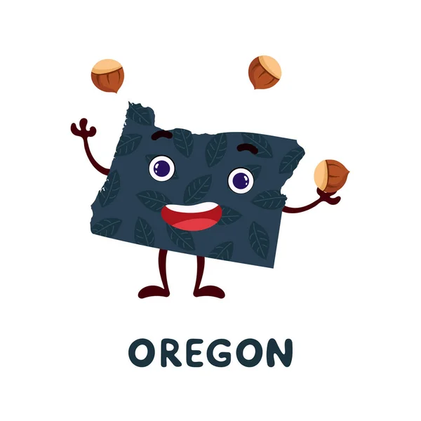 Netter Cartoon Oregon State Charakter Cliparts Illustrierte Landkarte Des Bundesstaates — Stockvektor