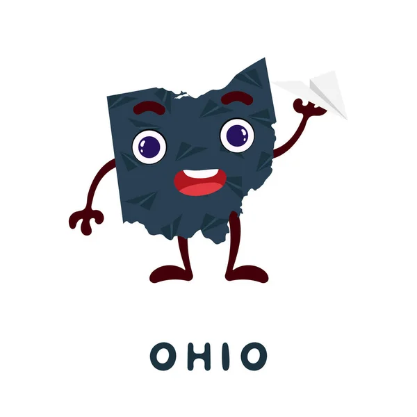 Netter Cartoon Ohio State Charakter Cliparts Illustrierte Landkarte Des Bundesstaates — Stockvektor