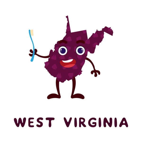 Netter Cartoon West Virginia State Charakter Cliparts Illustrierte Landkarte Des — Stockvektor