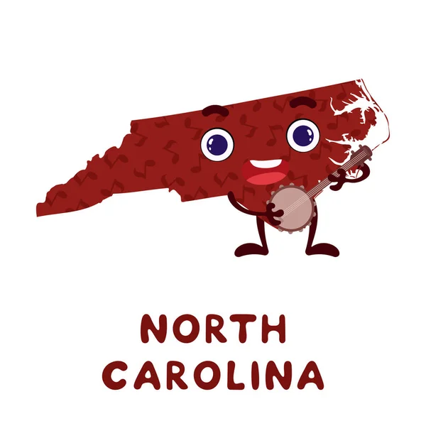 Netter Cartoon North Carolina State Charakter Cliparts Illustrierte Landkarte Des — Stockvektor