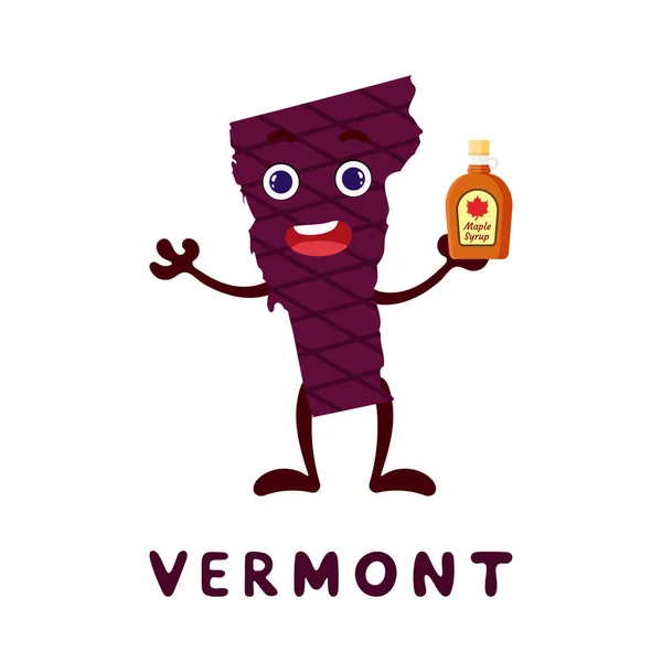 Netter Cartoon Vermont State Charakter Cliparts Illustrierte Landkarte Des Bundesstaates — Stockvektor