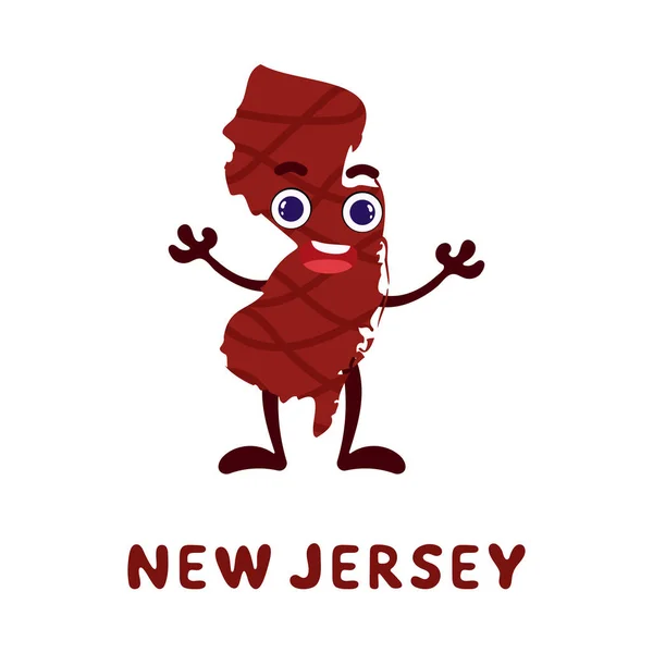 Netter Cartoon Charakter Aus Dem Bundesstaat New Jersey Illustrierte Landkarte — Stockvektor