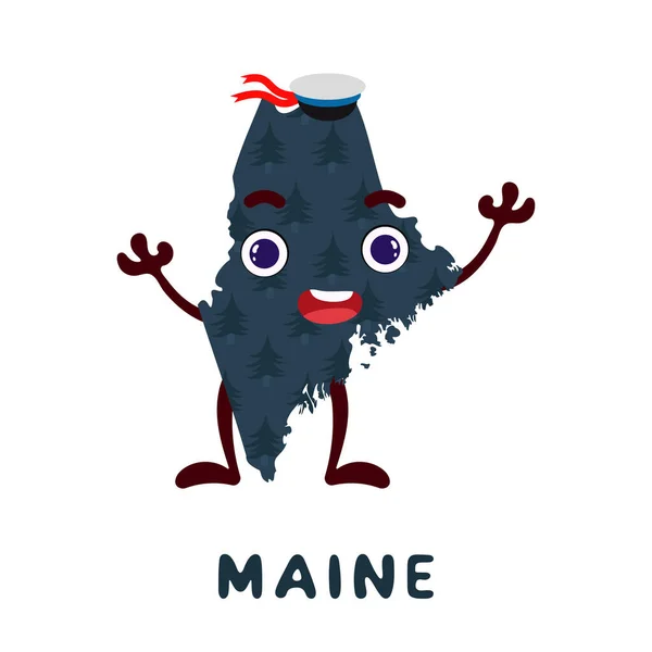 Netter Cartoon Maine State Charakter Cliparts Illustrierte Landkarte Des Bundesstaates — Stockvektor