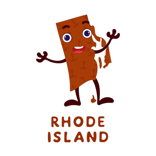 Netter Cartoon Rhode Island State Charakter Cliparts Illustrierte Landkarte Des — Stockvektor