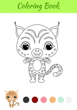 Boyama kitabı vaşak yavrusu. Çocuklar için boyama sayfası. Anaokulu yılları için eğitici aktiviteler çocuklar ve şirin hayvanlı bebekler. Siyah ve beyaz vektör stok çizimi.