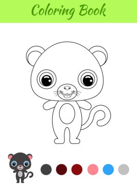 Boyama kitabı küçük bebek panteri. Çocuklar için boyama sayfası. Anaokulu yılları için eğitici aktiviteler çocuklar ve şirin hayvanlı bebekler. Siyah ve beyaz vektör stok çizimi.