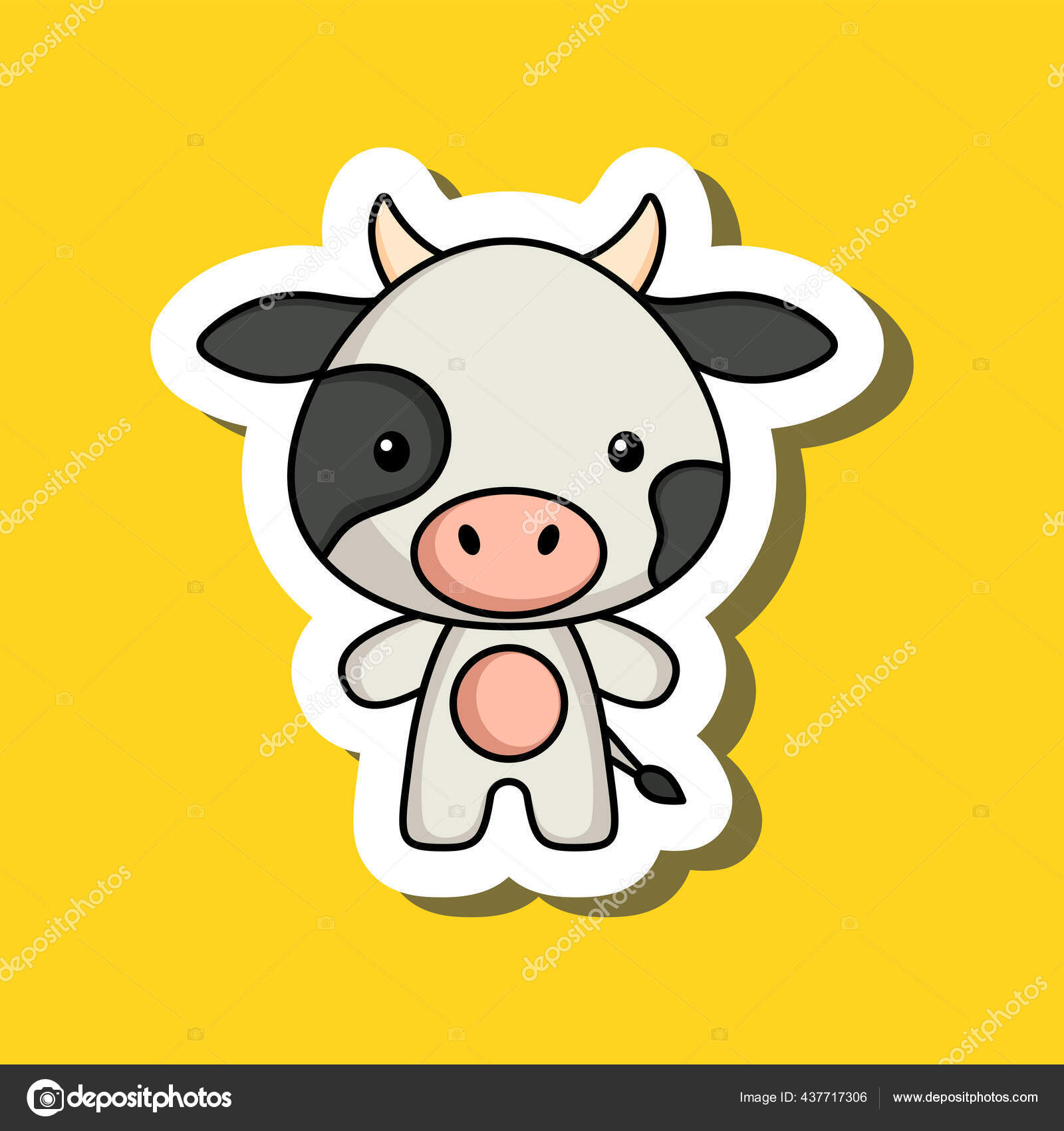 vaca kawaii colorida em belo estilo em fundo branco. ilustração