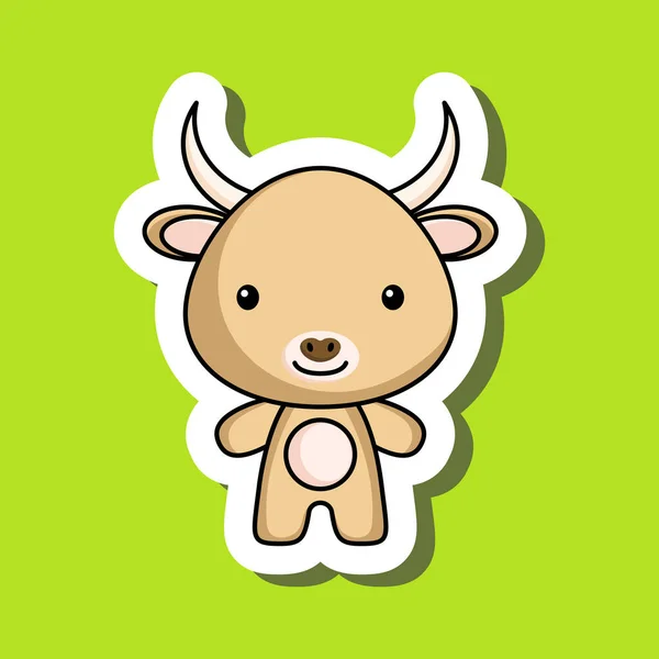 Sticker Dessin Animé Mignon Petit Yak Mascotte Personnage Animal Design — Image vectorielle